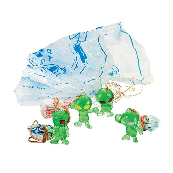 Fun Express Mini Alien Paratroopers - Parachute Toys Set (4DZ) - Exciting Party Favors & Kids' Fun, Ideal for Events & Gifts - 48-Piece