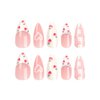 Press on Nails Long Almond Love Heart Strawberry False Nails Chain of Pearls Design French Fake Nails Artificial Acrylic Nails Full Cover Glossy Reusable Coffin Nails Glue on Nails for Women 24Pcs