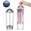 Plastic Straw Dispenser and 100 Pcs Drinking Straw Organizer Container with Stainless Steel Lid Transparent Drinking Straw Holder Striped Plastic Straw Plastic Drinking Straw (Bright Colors)