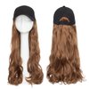 SEGO Baseball Cap with Hair Extensions for Women Adjustable Hat with Hair Attached Synthetic Long Wavy Wig with Black Hat Stylable for Pigtail Ponytail 16 Inch Light Brown 290g