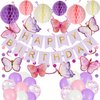 YEOCU Birthday Decorations, Happy Birthday Banner with Birthday Balloons, Honeycomb Balls, Hanging Swirls, Circle Dots Garland, Happy Birthday Party Decorations for Women Men Boys Girls (Purple)