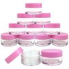 Beauticom 24 20g gram Round Clear Container Sample Jars with Pink Lid For Cream Cosmetic Travel Lip Balm Sampling Powder etc.