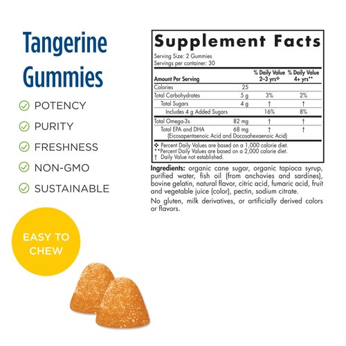 Nordic Naturals Nordic Omega-3 Gummies, Tangerine - 60 Gummies - 82 mg Total Omega-3s with EPA & DHA - Non-GMO - 30 Servings