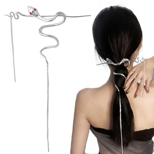 Metal Snake Hair Sticks Rhinestone Tassel Hair Chopsticks Metal Distortion Punk Hairpin Headwear Vintage Gothic Hair Chain Hair Rope for Women Girls Long Hair Hairstyle Hair Accessories