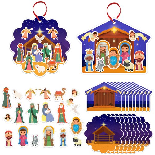 FaCraft Nativity Craft Sticker for Kids - 24pcs Make a Nativity Scene Stickers Christmas Crafts Kits DIY Nativity Set for Sunday School Classroom Religious Christian Xmas Party Game Favor Gifts
