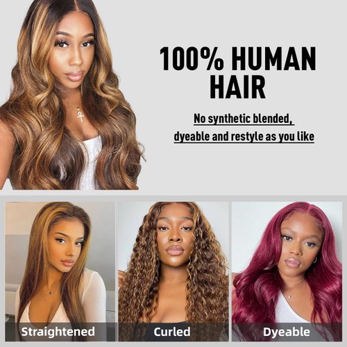 DULTEV Honey Blonde Lace Front Wig Human Hair Glueless Wigs Human Hair Pre Plucked 13x4 HD Body Wave Lace Front Wigs 4/27 Colored Highlight Ombre Lace Front Wigs For Women Human Hair