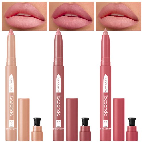 Erinde 3PCS Matte Lipstick Lip Liner Crayon Pencil Makeup Set, Precision Tip Matte Lip Crayon with Built-in Sharpener, Long Lasting Waterproof Plumping Lipstick, Warm Beige Nude, 01#02#03#