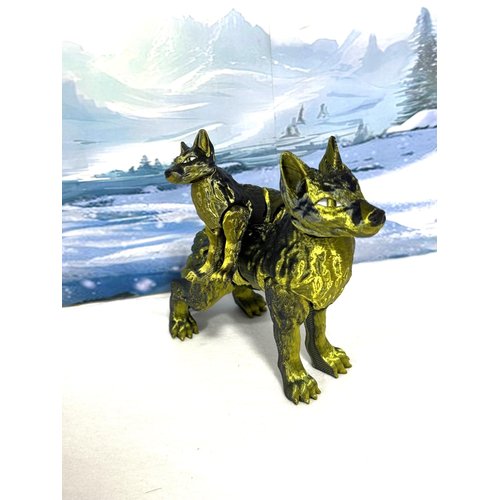Articulated Wolf 3D Printed Wolf Toy, Mother and Child Wolf Fidget Toy, 2 pcs Articulated Fidget Toy 3D Printed Gift for Him, Executive Desk Toy, Home Decor (Black and Dark Gold)