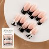 Black French Tip Press on Nails Medium Fake Nails Square Full Cover Glue on Nails Bow-Knot Star Designs Cute False Nails Glossy Stick on Nails for Women Girls Acrylic Manicure Salon 24Pcs