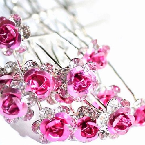 Various Beautiful Designs of Pearl/Crystals and Rhinestone Flower Hair Pins for Brides/Bridesmaids/Prom/Sweet Sixteen/Quinceanera/Weddings - Set of 20 (Pink)