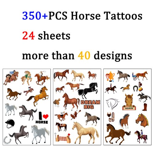 CupaPlay 350+ PCS Horse Temporary Tattoos Stickers Party Favors Supplies Decorations Race Derby Day Kentucky Horse Lovers Birthday Baby Shower Goodie Bag Stuffers Prize(24 Sheets)