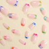 MISUD Press on Nails Short Square Fake Nails Colorful French Tip Acrylic Nails Glossy Glue on Nails Summer Squoval Artificial Nails Rainbow Edge Stick on False Nails with Design 24 pcs