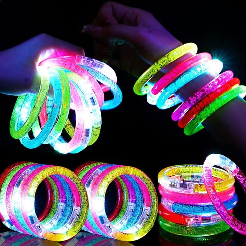 Mikulala 24Pcs Glow in the Dark Party Supplies for Kids/Adults, Flashing Light up Toys LED Bracelets Glow Sticks , Neon Christmas Party Favors Carnival Birthday Concert Party Games Gifts Accessory