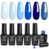 Beetles Gel Nail Polish Set 6Pcs Baby Blue Glitter Nail Polish Aquarius Water Collection Summer Soak Off UV LED Gel Nail Kits Nail Art Design Decoration DIY Gel Nail Polish Women Gifts