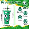 Nuogo 12 Pcs Party Plastic Cups Bulk 24 oz Plastic Tumbler with Lid and Straw Reusable Cups for Boyfriend Fan Sports Birthday Party Favors (Soccer)