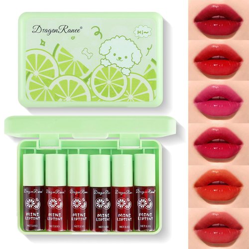 6 Colors Lip Tint Stain Set, Korean Velvet Matte High Pigment Liquid Mini Lipstick, Multi-Use Lip and Cheek Tint, Moisturizing Lip Gloss Lip Stain, Long Lasting, Non-Sticky, Vivid Color (Lemon)