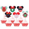 36 Pack Merry Christmas Cupcake Toppers Mouse Christmas Hat Cupcake Picks Xmas Holiday New Year Kids Birthday Cake Decoations Party Supplies
