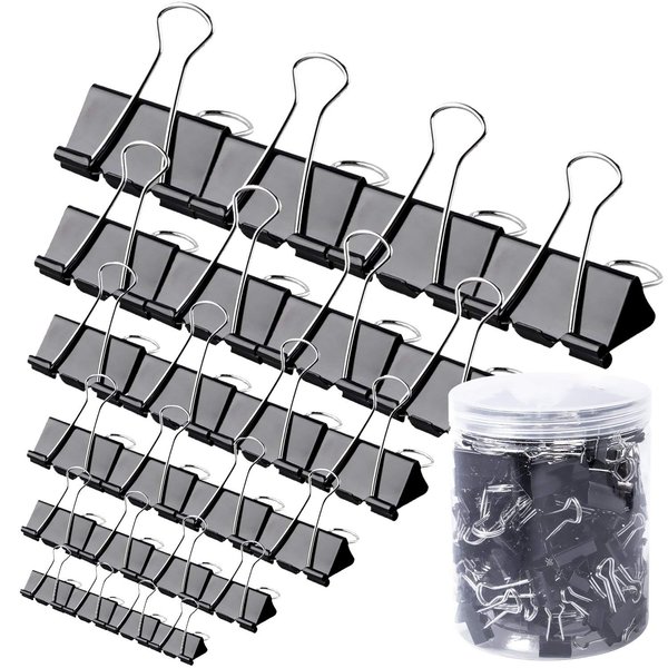 120 Pcs Binder Clips - Paper Clamps Assorted 6 Sizes, Paper Binder Clips, Metal Fold Back Clips with Box for Office, School and Home Supplies, Black