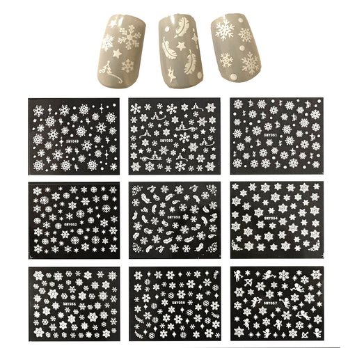 ALLYDREW Snowflakes Nail Stickers Nail Art 3D Nail Decals, 12 Sheets