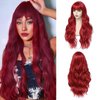 Angzon Red Wig With Bangs Long Curly Wavy Red Wigs for Women 26 Inches Natural Looking Heat Resistant Fiber Wig for Daily Party Use