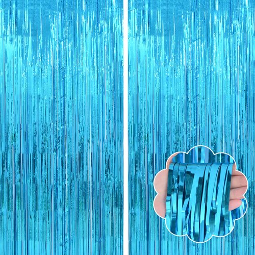 YUKL Blue Backdrop Curtain Door Streamers 2Pack Blue Streamers Party Decorations Blue Foil Fringe Curtain Blue Tinsel Fringe Backdrop for Bluey Birthday Decorations Stitch Birthday Decorations