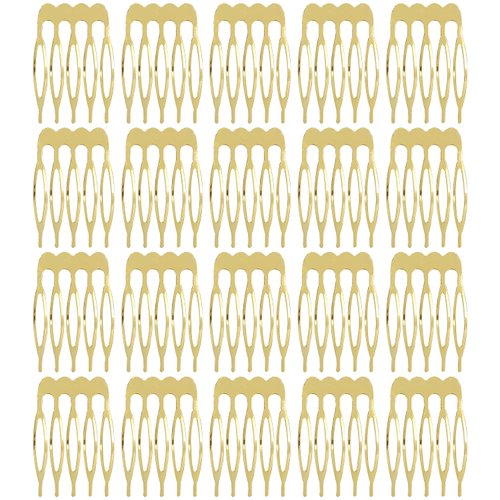 Lawie 20 Pack Bulk 5 Teeth Gold Metal Side Hair Combs Plain Blank Crafting DIY Wire Slide Combs Wedding Bridal Veil Combs Decorative Headpiece French Twist Updo Clip Bun Holder Hair Accessories