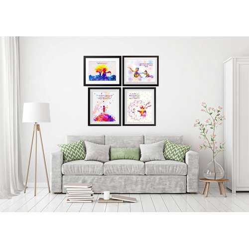 Uhomate 4 pcs Set The Little Prince Fox Le Petit Prince Little Prince Canvas Wall Art Baby Gift Inspirational Quotes Wall Decor for Living Room Decorations for Bedroom M028 (8X10)