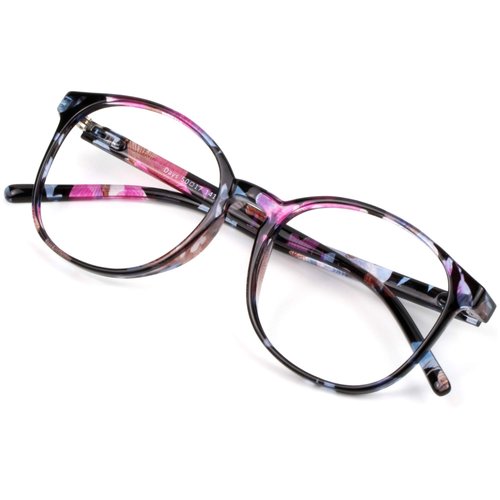 VisionGlobal Blue Light Blocking Glasses for Women/Men, Anti Eyestrain, Stylish Oval Frame, Anti Glare (Floral, 6.00 Magnification)