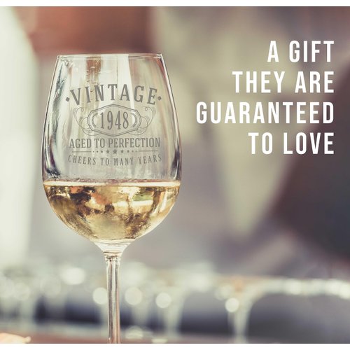 Vintage 1948 Etched 16oz Stemmed Wine Glass - 76th Birthday Gifts for Women - Cheers to 76 years old - 76th decorations for her - Best Engraved Wine Gift ideas Friend Mom - Sister 2.0