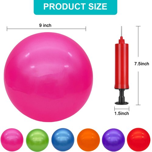 GCQJOQ 6 Pcs 9 Inch Inflatable Bouncy Balls with Hand Air Pump for Indoor Outdoor Play Balls (Red, Blue, Green, Purple, Orange, Pink)
