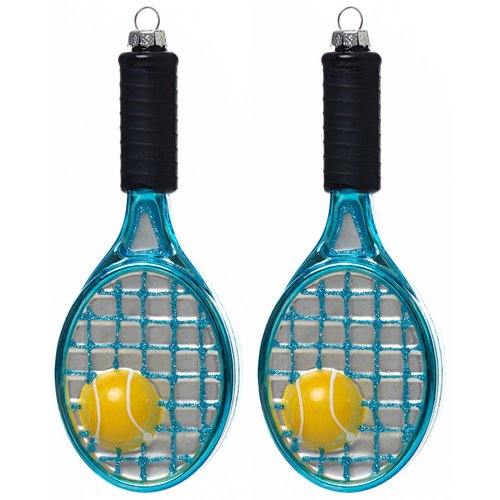 2 Count Glass Tennis Racket Racquet with Ball Christmas Ornaments for Christmas Tree