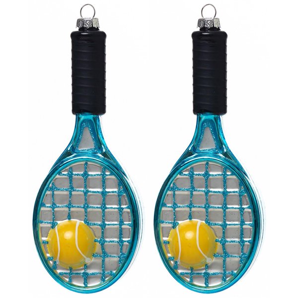 2 Count Glass Tennis Racket Racquet with Ball Christmas Ornaments for Christmas Tree