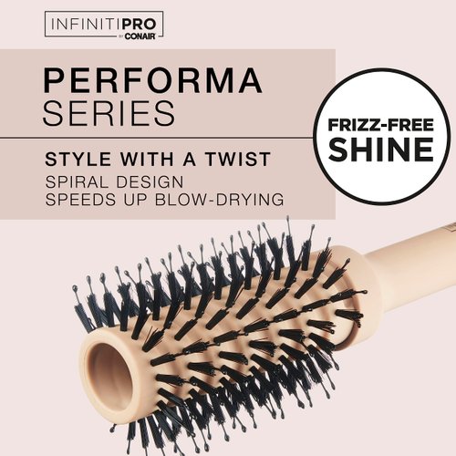 InfinitiPro by Conair Hairbrush, Porcupine Spiral Round Brush for Blow-Drying and Styling, Designed for Optimal Airflow, Performa Series in Toasted Almond, Pack of 1
