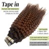 Remy Tape in Extensions Curly Human Hair Extensions 20 Pieces 50 Gram for Women, Jerry Curly Tape in Human Hair Extensions Real Human Hair Brown to Medium Auburn Tape on Extensions 24 Inch