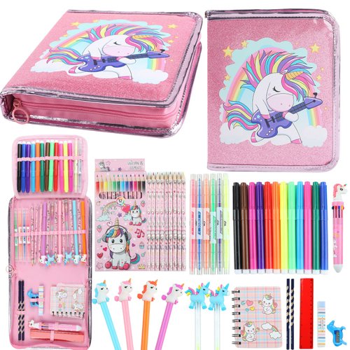 Fruit Scented Markers Set 44 Pcs Filled Stationery with Unicorn Pencil Case,Art Supplies for Kids Ages 4-6-8, Perfect Unicorn Gifts for Girls,Assortment Marker Pencil Gel Pen Coloring
