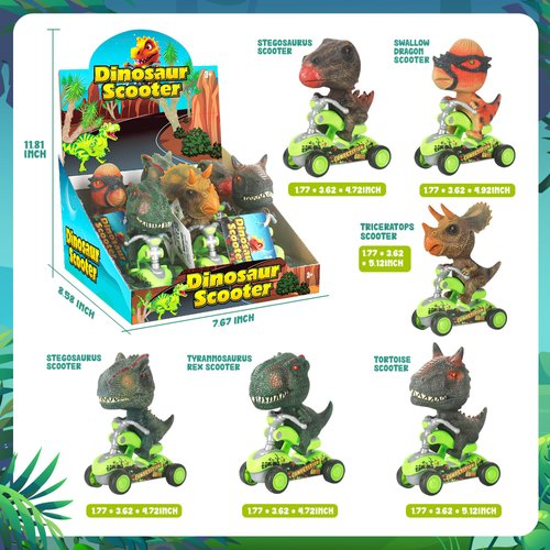 SMILESSKIDDO Dino Pull Back Cars - 6 Packs Dinosaur Cars, Finger Scooter, Mini T-Rex & Triceratops Toys, Stocking Stuffers for Kids Boys & Girls Age 3 4 5 6