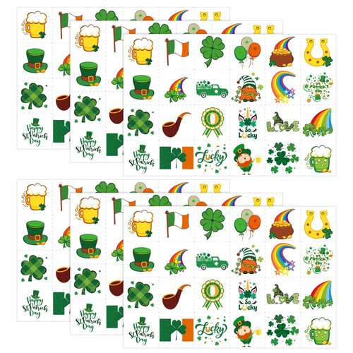 ADXCO 144 Pieces St. Patrick's Day Tattoos in 6 Sheets Shamrock Temporary Tattoos Stickers Irish Flag Clover Truck Beer Temporary Stickers for St. Patrick's Day Decorations Party Favors Accessories