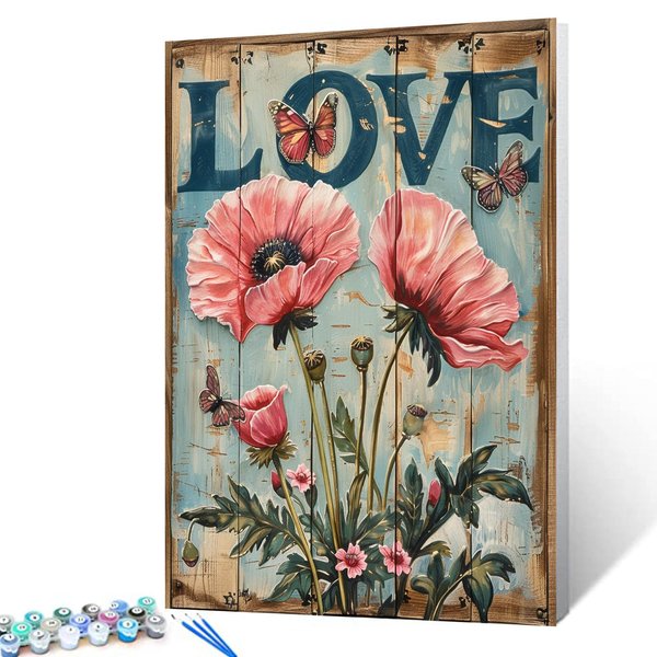 Tucocoo Paint by Numbers Kits 16x20inch Canvas DIY Abstract Opium Poppy Flower Oil Painting for Kids, Students, Adults Beginner with Brushes and Acrylic Pigment-Love Sign(Without Frame)