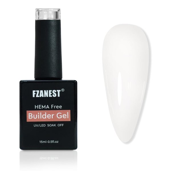 FZANEST White Builder Gel For Nails,Hema Free Builder Gel 15ml,Self leveling Hard Gel Nail Extension Nail Art Gel Polish for Nail Strengthener