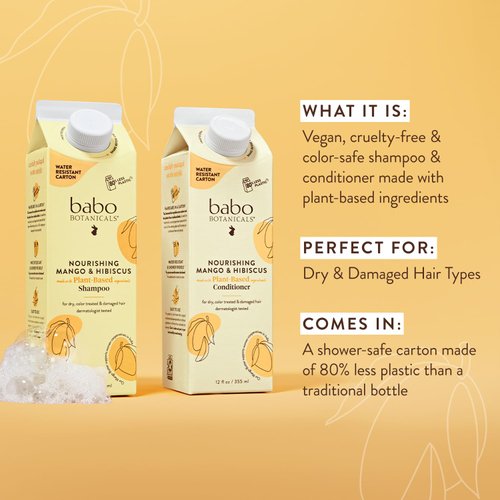 Babo Botanicals Nourishing Mango & Hibiscus Conditioner - For Dry, Damaged, Color-Treated Hair – Moisturize & Soften – Water-Resistant Carton 80% Less Plastic – Vegan – Silicone Free