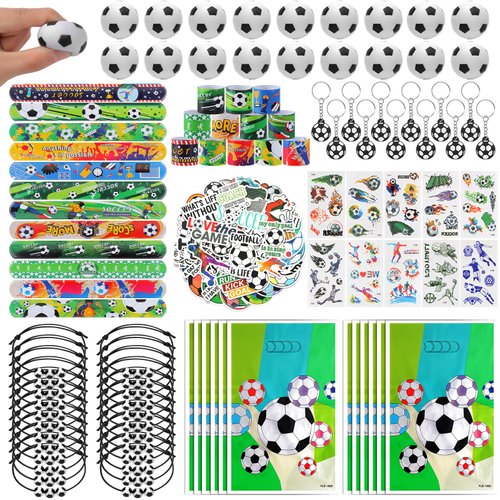 295 Pieces Soccer Party Favors Supplies Set Bulk Mini Soccer Ball Soccer Slap Bracelet Tattoo Sticker Keychain Adjustable Bracelet Goodie Bag Fillers for Sports Soccer Party Gifts Bags (Soccer)