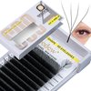 SEEDEW 4D Lash Extensions, 0.07mm D Curl MIX8-15mm 12 Rows/Tray, W Shape Flat Stem, Korean PBT Volume Eyelash Grafting for Beginner Artist, Lash Tech, Beauty Salon(4D-Matte Black-0.07-D-MIX8-15mm)