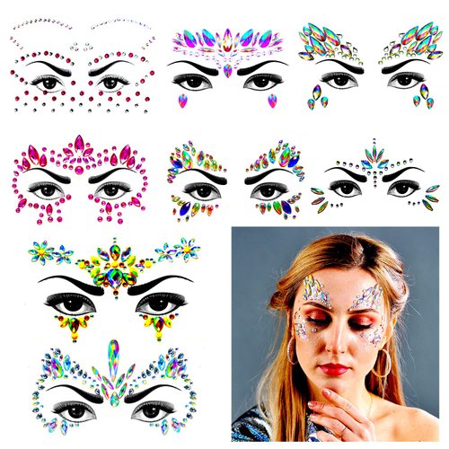 Meredmore 8Sets Festival Face Jewels stickers crystal Body jewels Glitter Rave Face Gems Rhinestones – Eye Body Gems | Rhinestone Stickers | Body Glitter Festival Rave & Party Accessories Pasties
