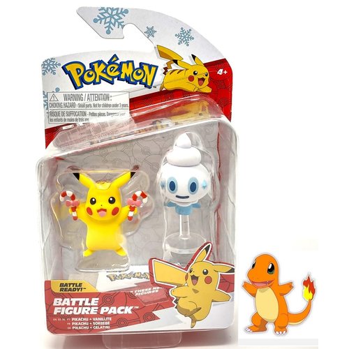 Pokemon Battle Figure Action Ready 2 Pack with Bonus Sticker (Winter Holiday Christmas Pikachu and Vanillite)