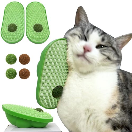 miwoowim 2 Pcs Catnip Toys Balls That Stick on Wall,Cat Toy Ball, Catnip Wall Balls for Cats Lick,Cat Face Scratchers, Cat self Groomer for Indoor Cats, Cat Corner Brush Wall