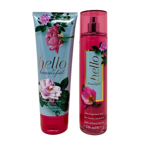 Bath & Body Works Bath and Body Works - Hello Beautiful - Gift Set - Fine Fragrance Mist & Body Cream - 2020 Full Size