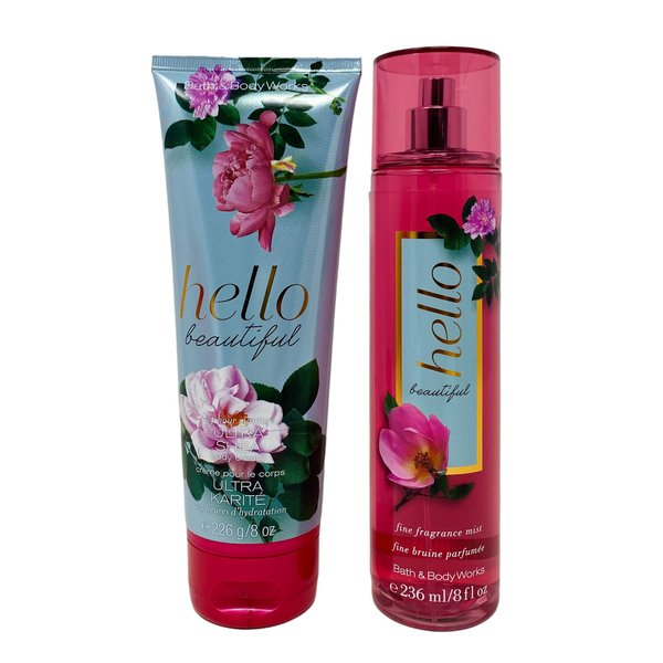 Bath & Body Works Bath and Body Works - Hello Beautiful - Gift Set - Fine Fragrance Mist & Body Cream - 2020 Full Size