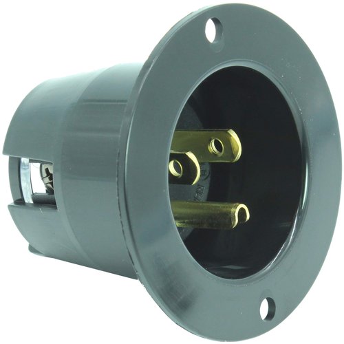 Journeyman-Pro 5278 15 Amp 120-125 Volt, NEMA 5-15 Flanged Inlet, Black Commercial Grade, 2 Pole-3 Wire, Straight Blade Plug Charger Receptacle