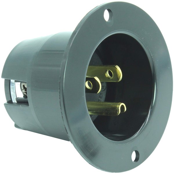 Journeyman-Pro 5278 15 Amp 120-125 Volt, NEMA 5-15 Flanged Inlet, Black Commercial Grade, 2 Pole-3 Wire, Straight Blade Plug Charger Receptacle