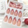 Valentine'S Day Press on Nails Medium Length Almond Fake Nails with Cute Mushroom Heart Designs Red French Tip Glue on Nails Valentines Day Nails Press ons Nude Full Cover False Nails for Women 24 Pcs